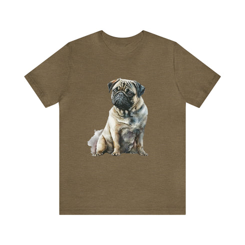 Loving Pug in Watercolor - Short Sleeve Tee Heather Olive